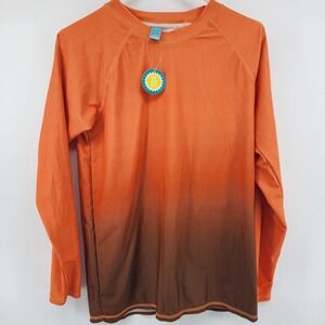 Kids Orange Brown Ombre Long Sleeve Rash Guard Swim Shirt SPF 50 Size 15/16